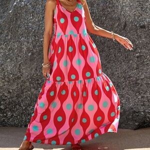 Right pink & Red Summer maxi dress